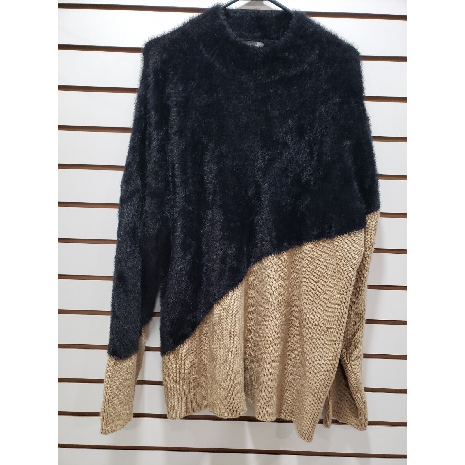 Vince Camuto Mock Neck Asymmetrical Colorblock Sweater Contrast Fabric X Large