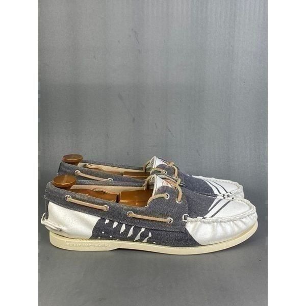 Sperry Top-Spider 2-Eye Hand Painted Rigger Navy/White boat shoes mens size 12