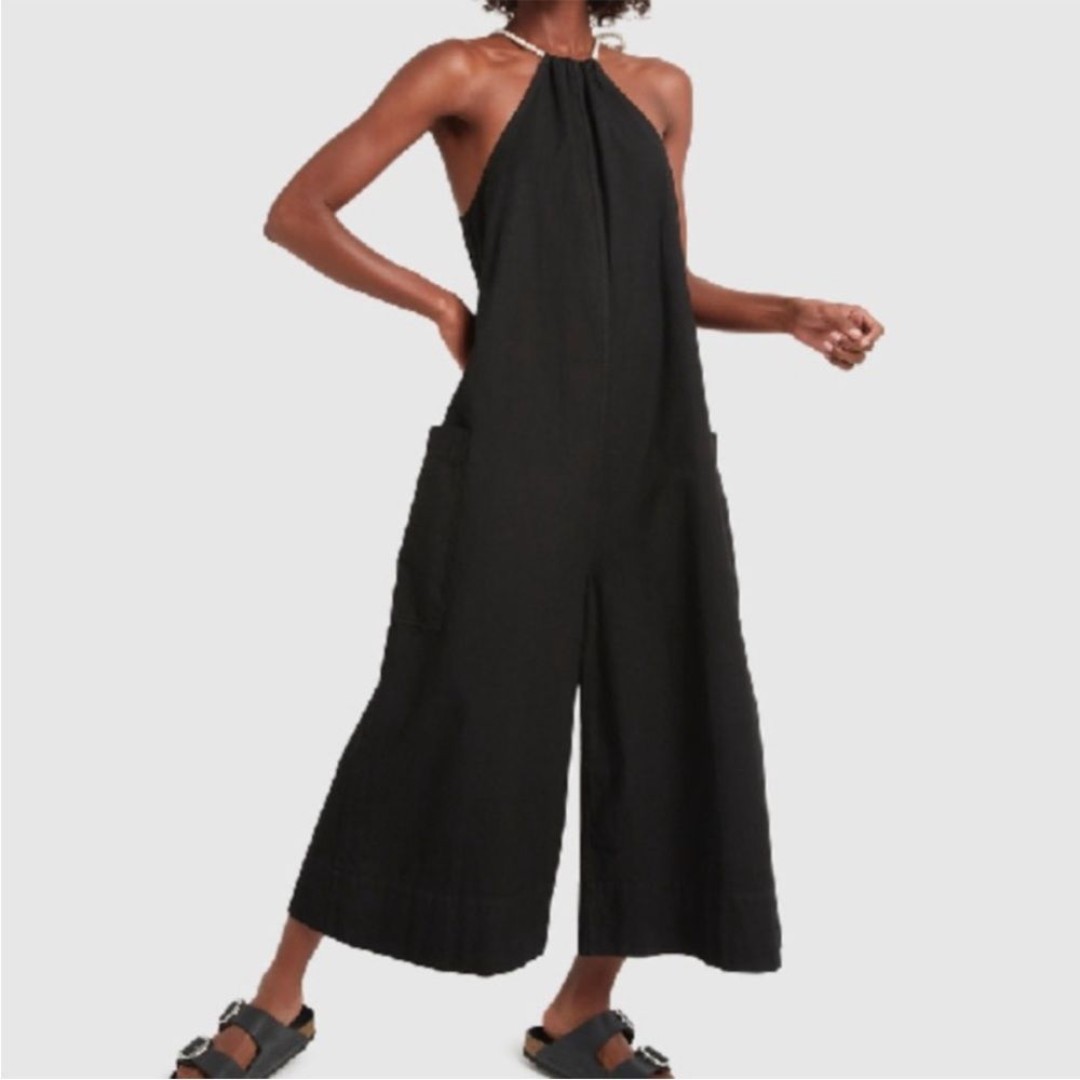 NWT Bassike Travel Cotton Gathered Jumpsuit Black Size 2 M/6