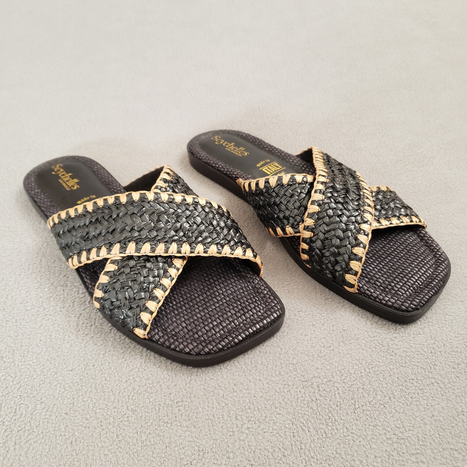 Seychelles Pomelo Sandals in Black Raffia Size 8.5 SEYC-WZ635 Criss-cross
