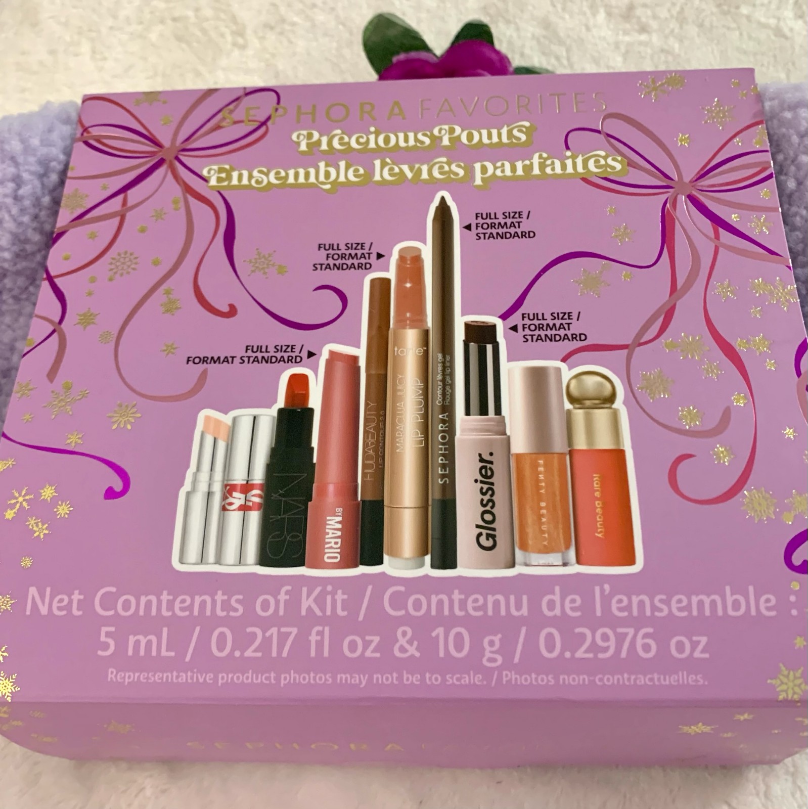 Sephora PRECIOUS POUTS holiday gift set & purple makeup bag LIP KIT * NEW