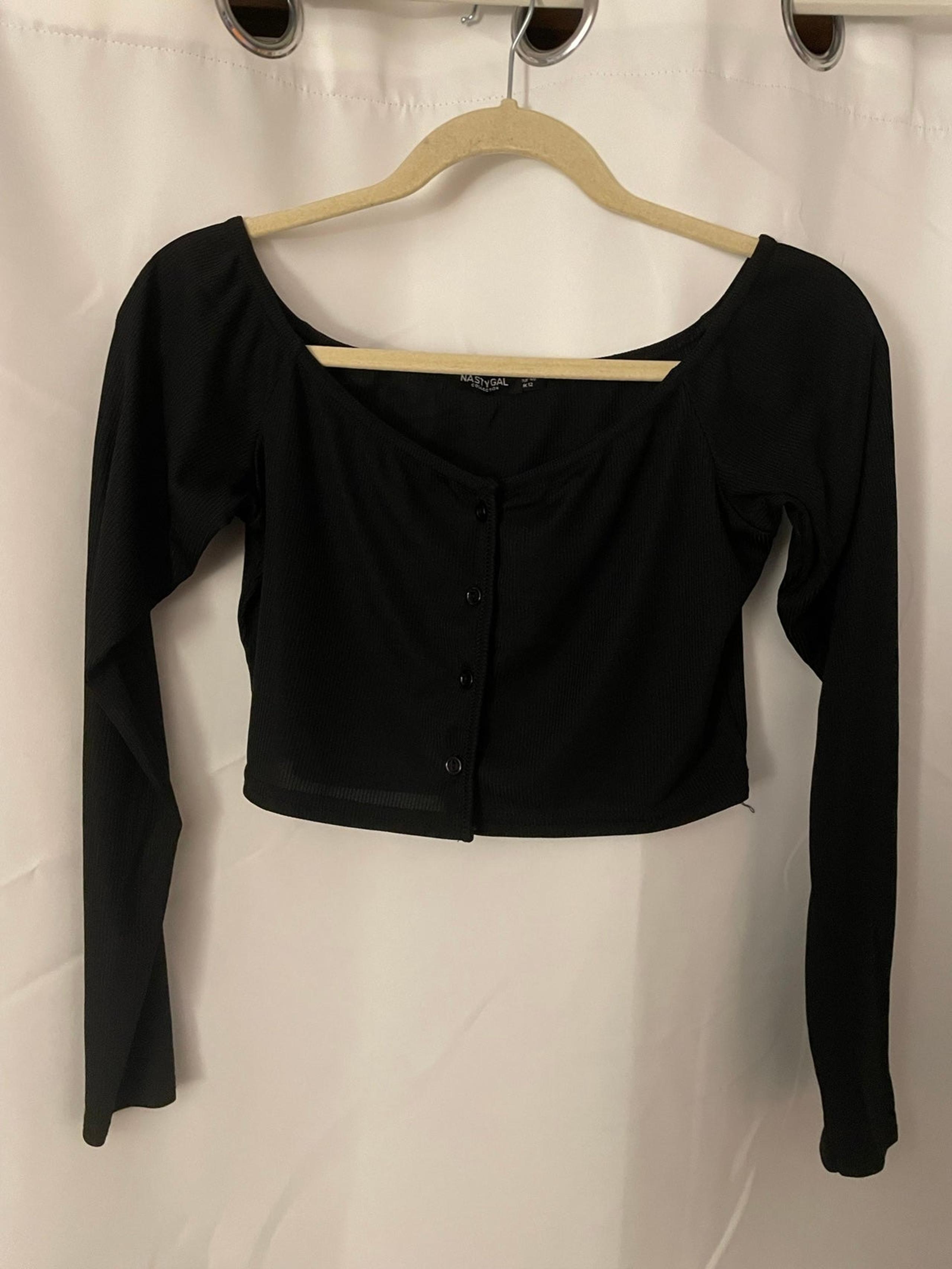 Nasty Gal Button Down Cropped Long Sleeve Off Shoulder