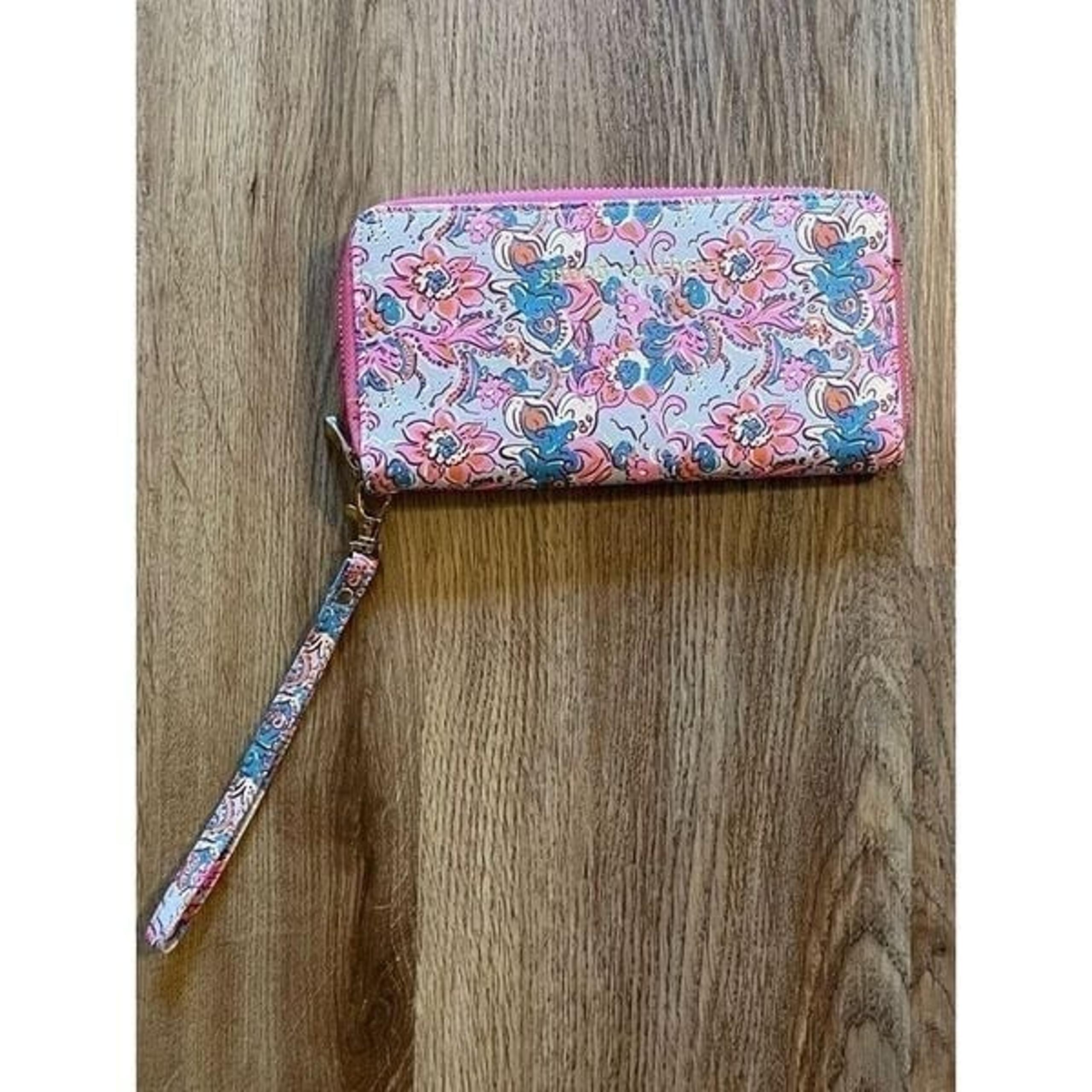 Simply Southern Women's Wristlet Wallet Floral Pink Blue One Size