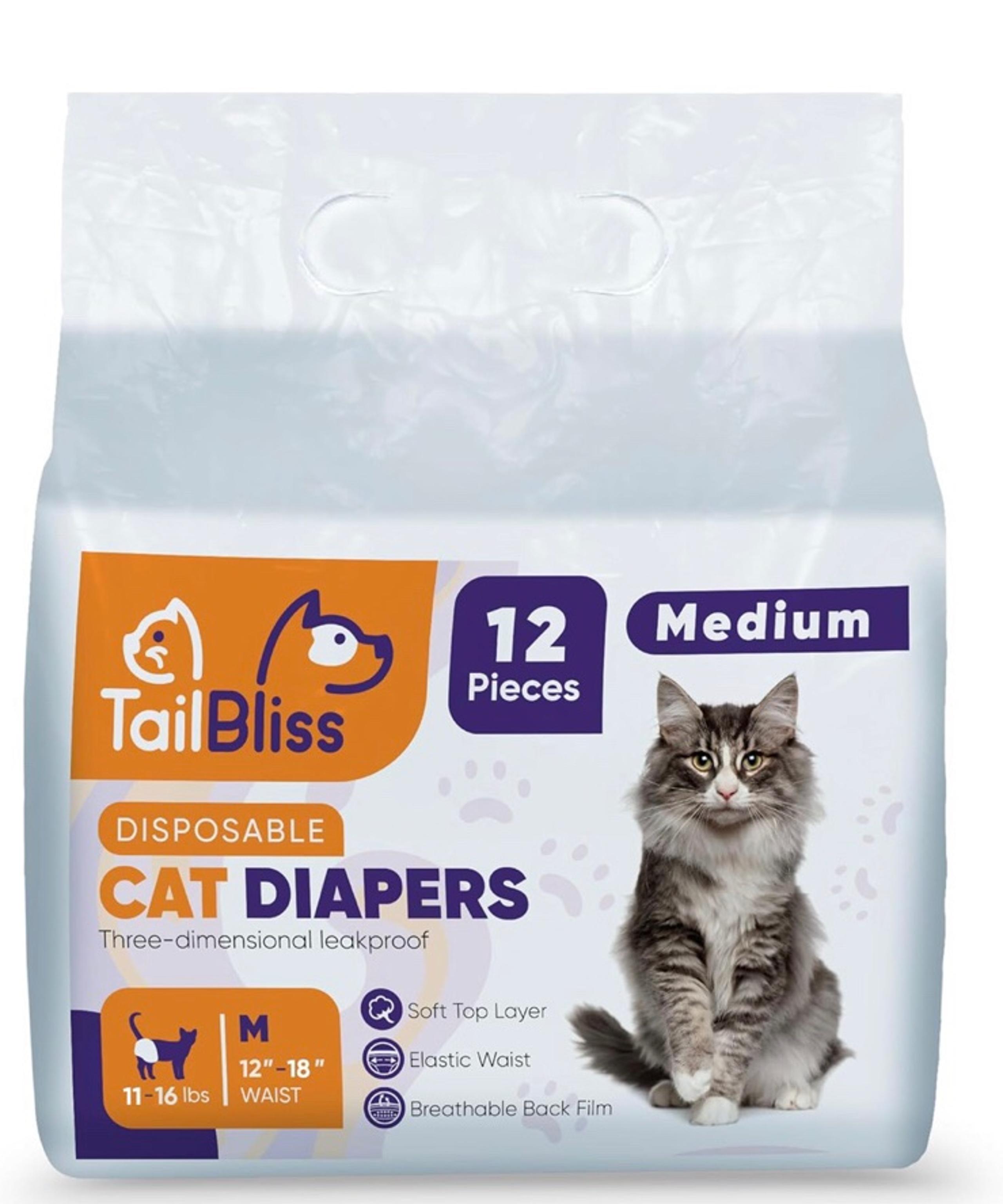 Medium TailBliss Disposable Female Cat Diapers, 12 count | Three Dimensional Lea