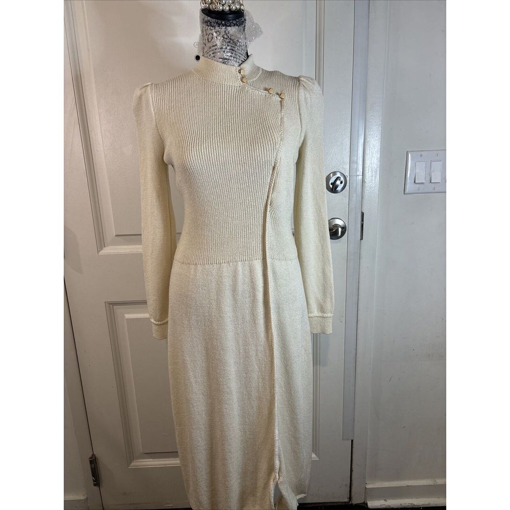 St. John Womens Vintage Rivet Crew Neck Knit Sheath Sweater Dress Ivory Size 0-2