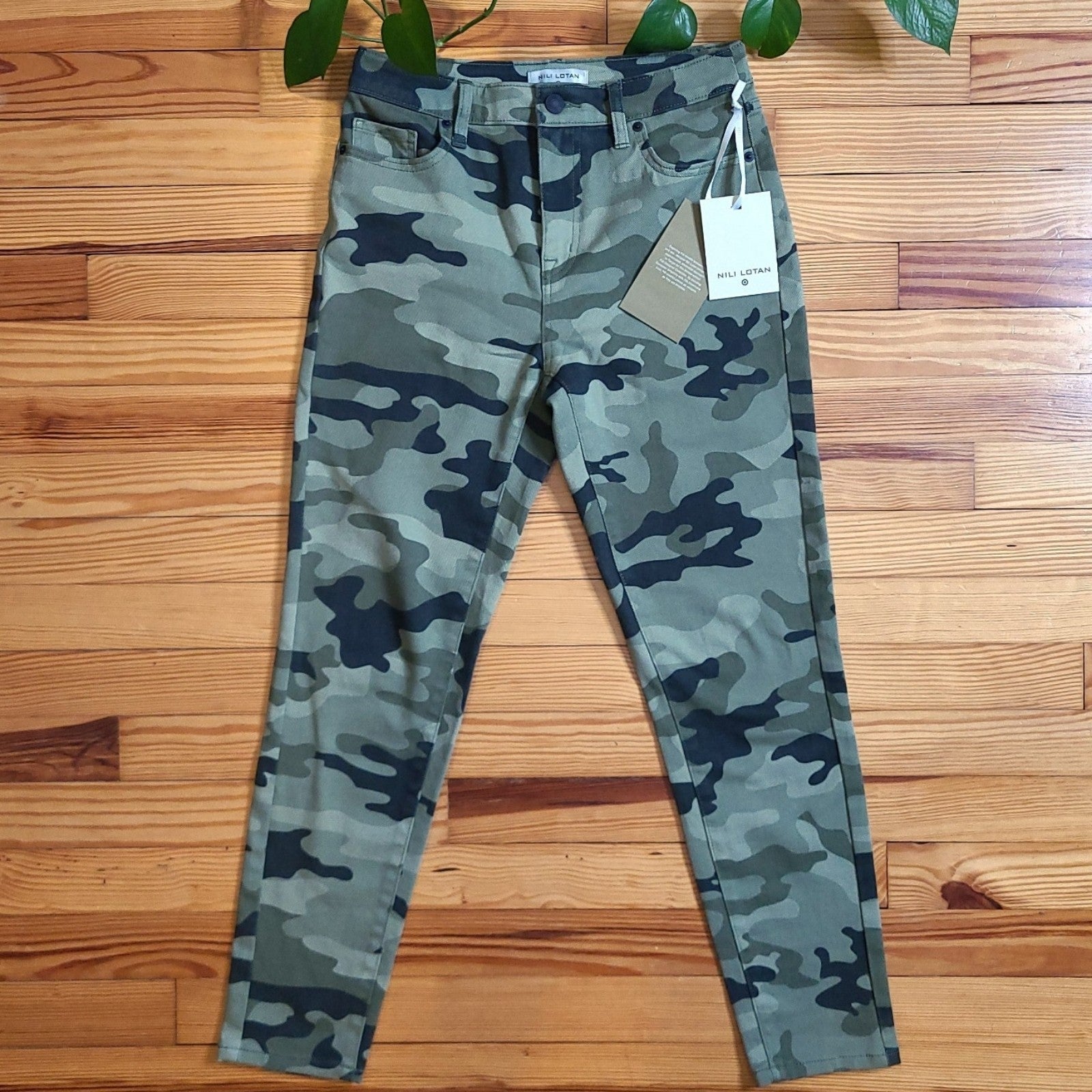 Nili Lotan Green Camo Printed High-Rise Denim Jeans - size 0 / 24