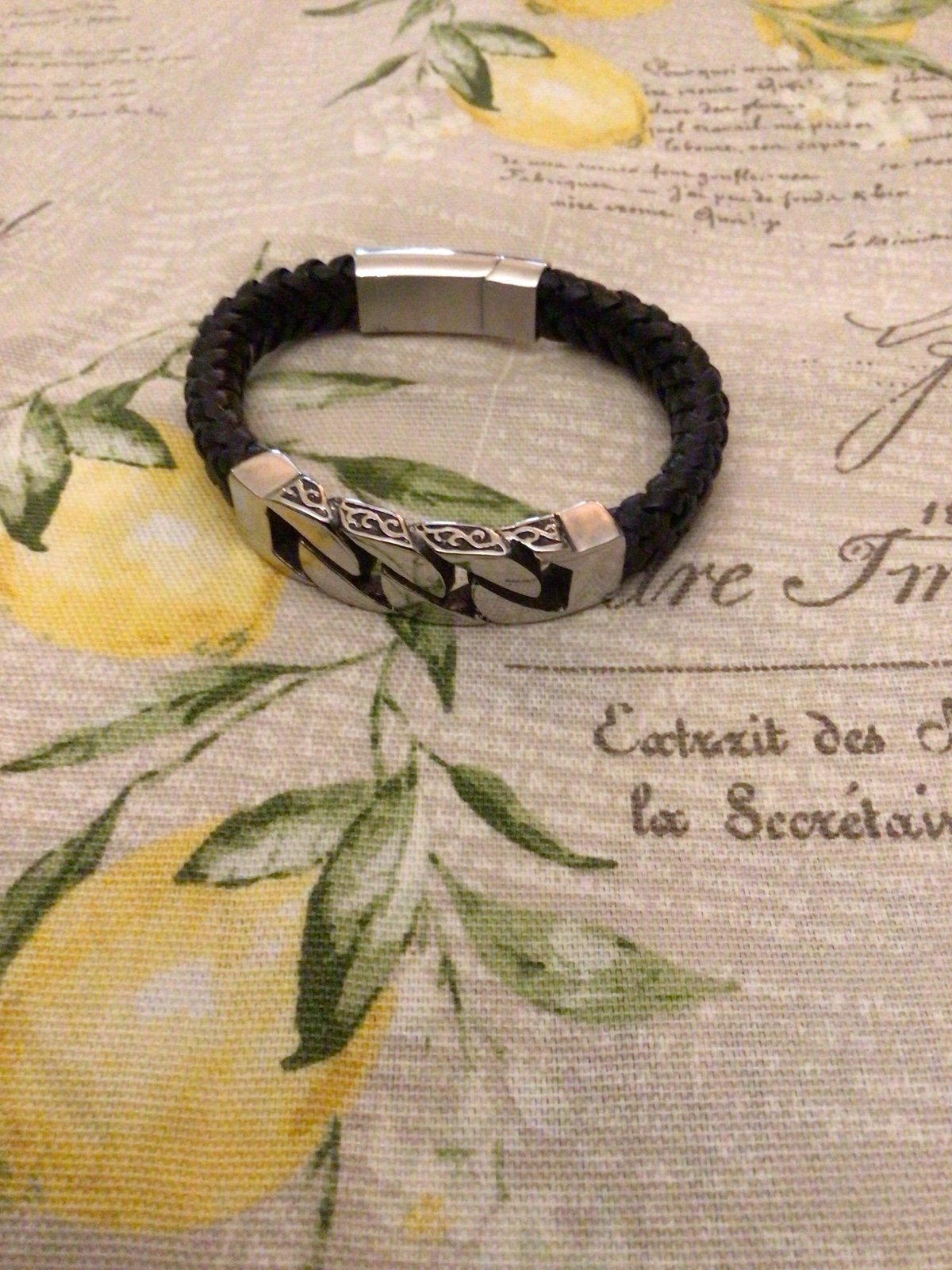 Braided Leather & Curb Chain Bracelet 8 1/2” Stainless Steel