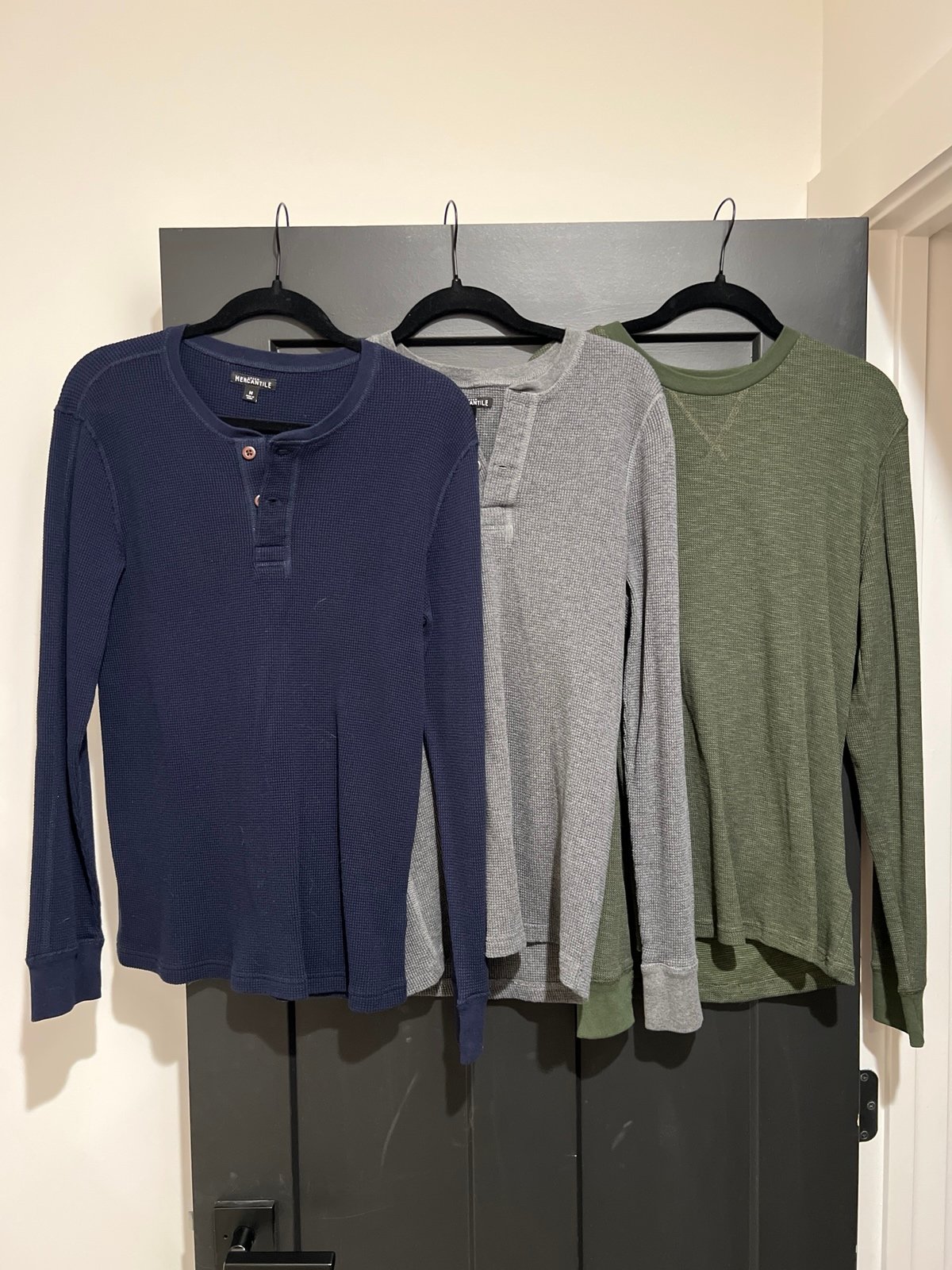 2 J. Crew waffle Henley men shirts, 1 LS crewneck