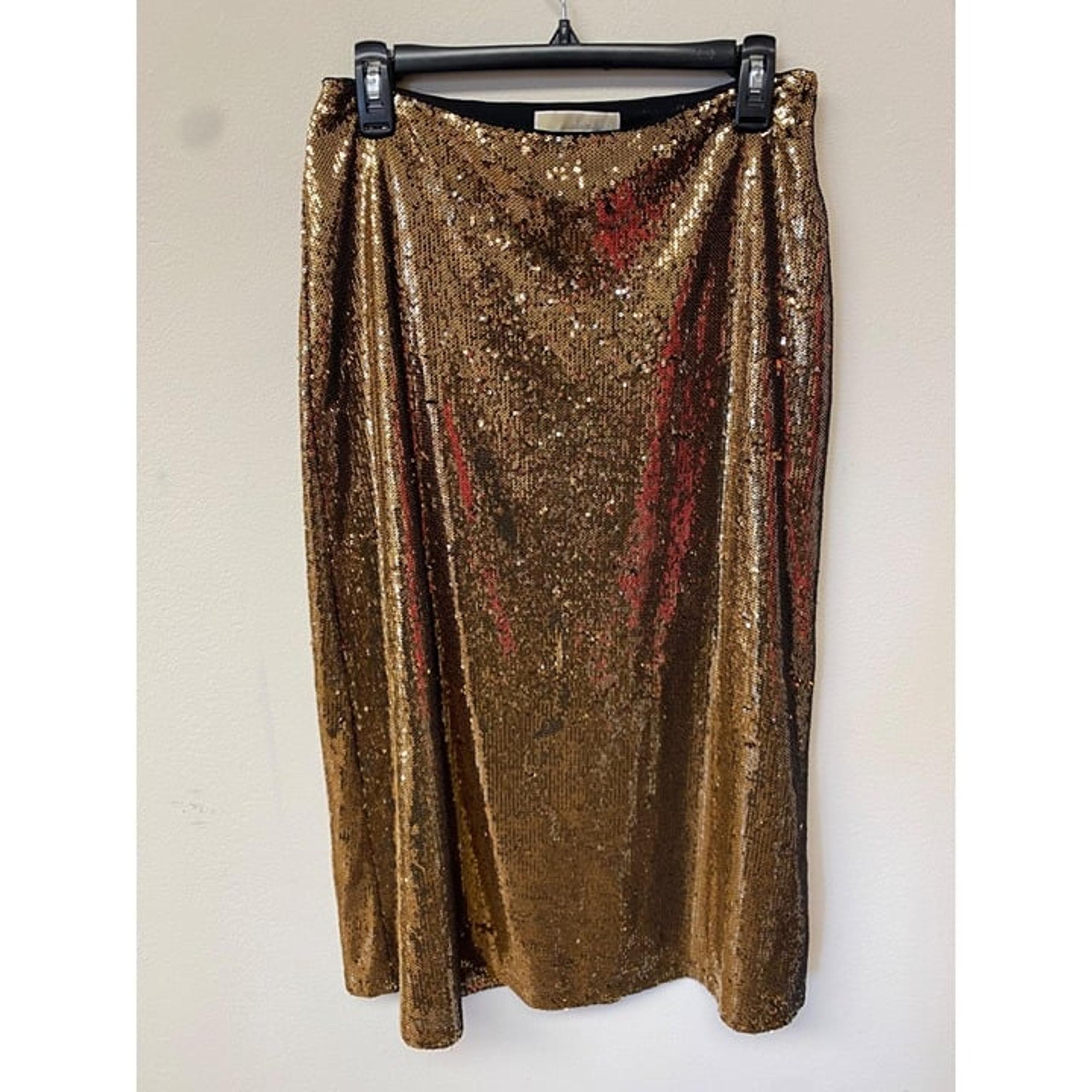 Michael Michael Kors Women's Black/Gold Sequin A line Midi Skirt NWT