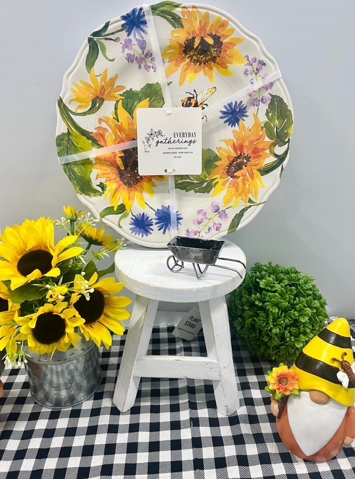 sunflower Bee Melamine Dinner Plates “EVERYDAY GATHERING” Set (4)