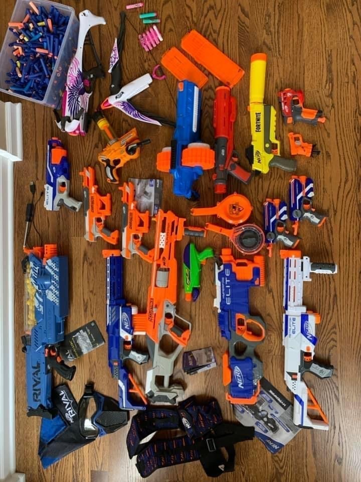 Nerf gun and nerf darts LOT. Rival Nemesis MXV11-10k / Rebelle / and many more