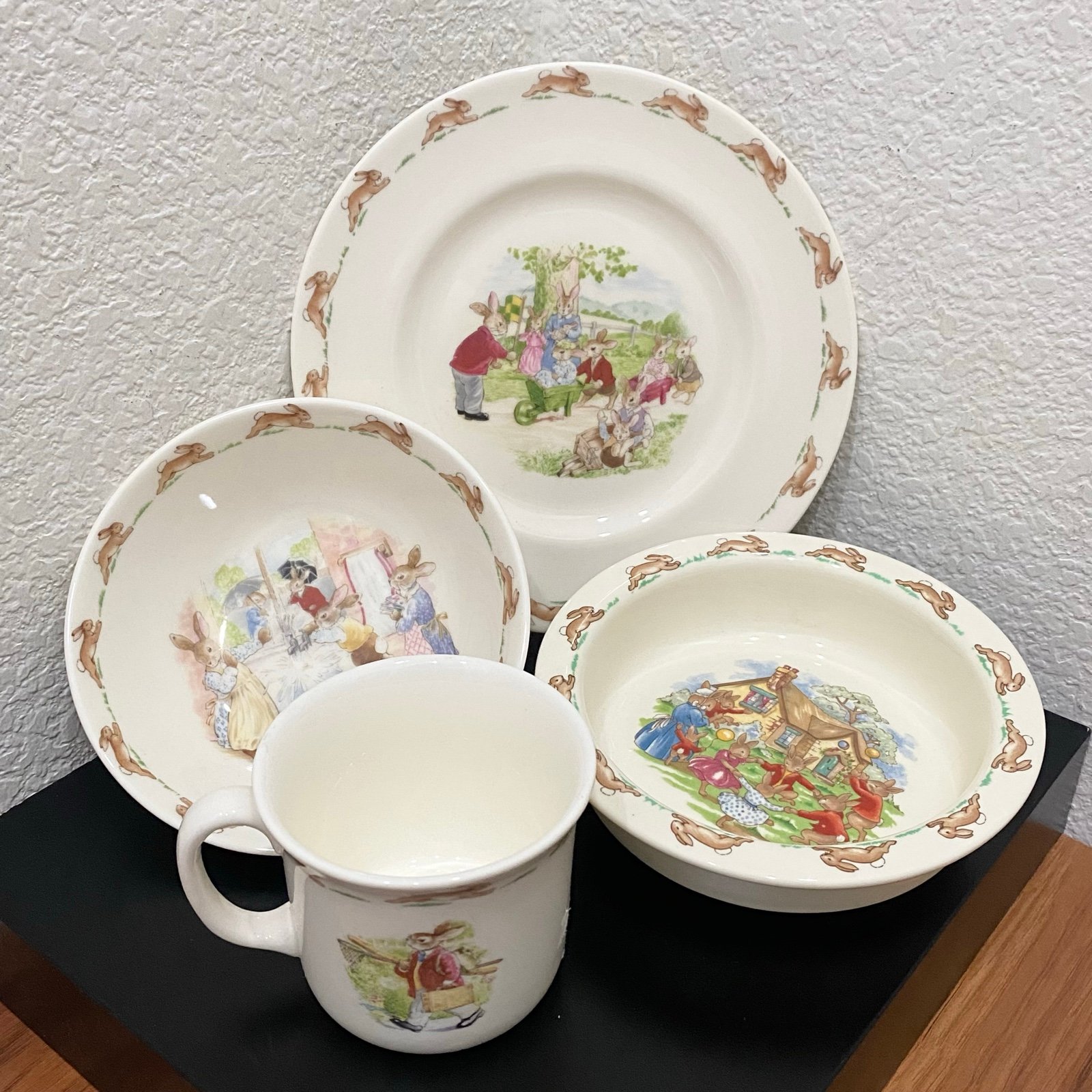 Vintage 1936 ROYAL DOULTON England “Bunnykins” English Fine Bone China 4pc Set.