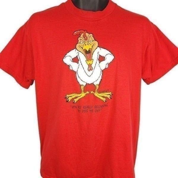 Rooster Chicken T Shirt Vintage 80s Funny Crude Humor Joke Made In USA