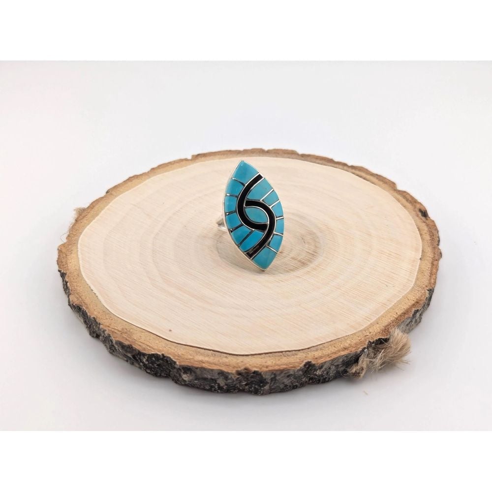 Native American Zuni Hummingbird Ring Kingman Turquoise Jewelry Sz 8US**