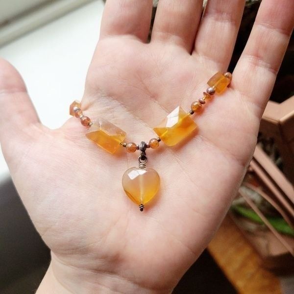 Vintage Carnelian Pearl Bohemian Heart Boho Necklace
