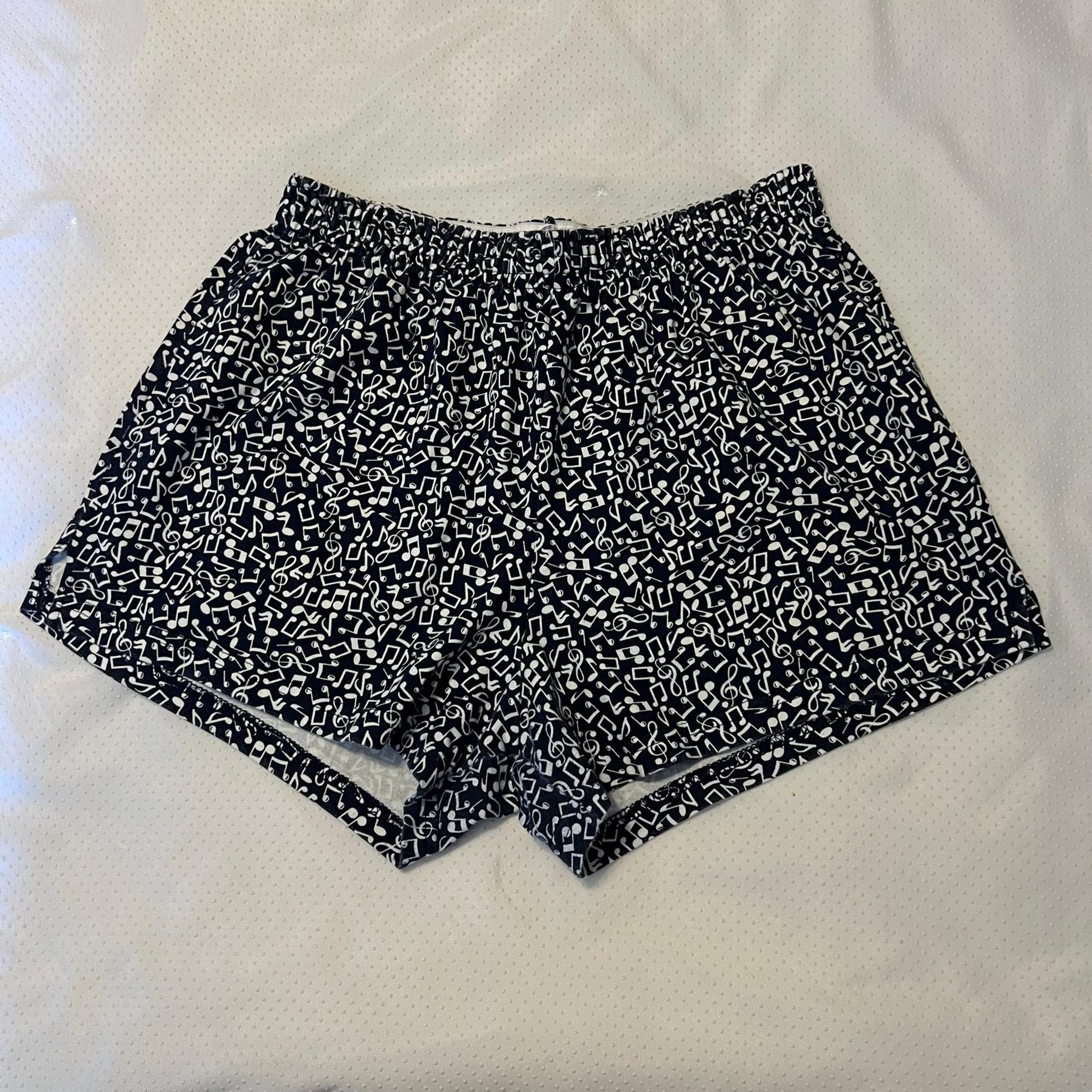 Music Note Print Combed Cotton Shorts Juniors Size Large Blue White - Soffe