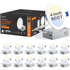 SunLake 12 Pack Recessed Lighting 4 inch Ultra-Thin LED Ceiling Light with Junct
