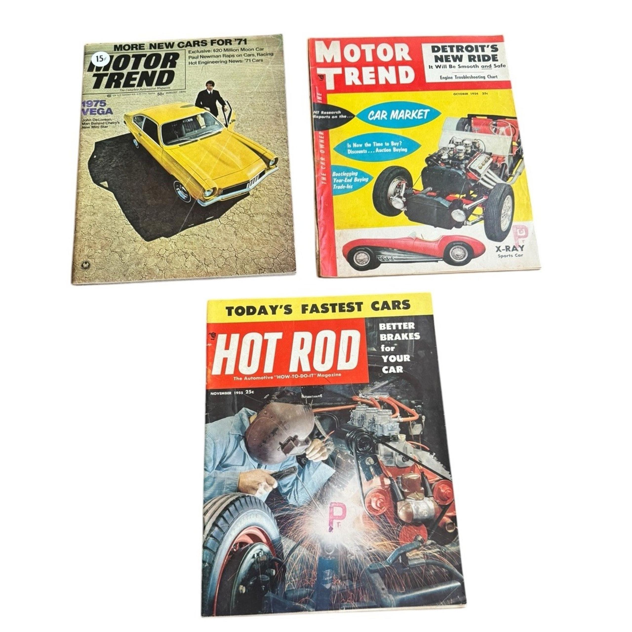 Car Magazines Motor Trend Hot Rod 1954 1955 1970 John DeLorean Fastest Cars READ