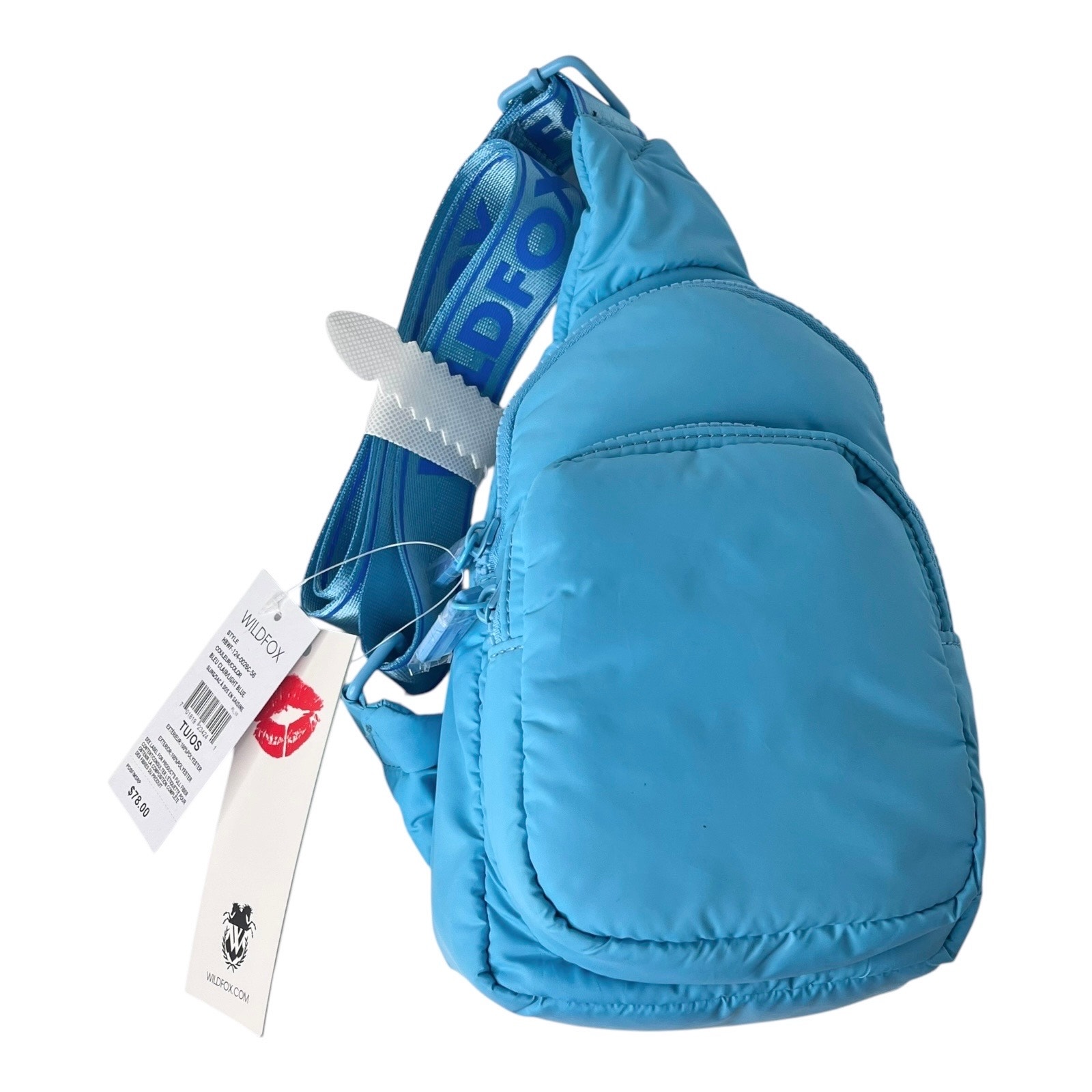 NEW Wildfox Parachute CROSSBODY Zip Sling Belt Bag HANDBAG Purse Blue Puffy NWT