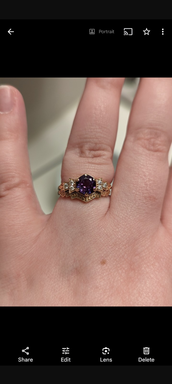 Vintage Alexandrite Ring, Antique 14k Rose Gold size 6.5