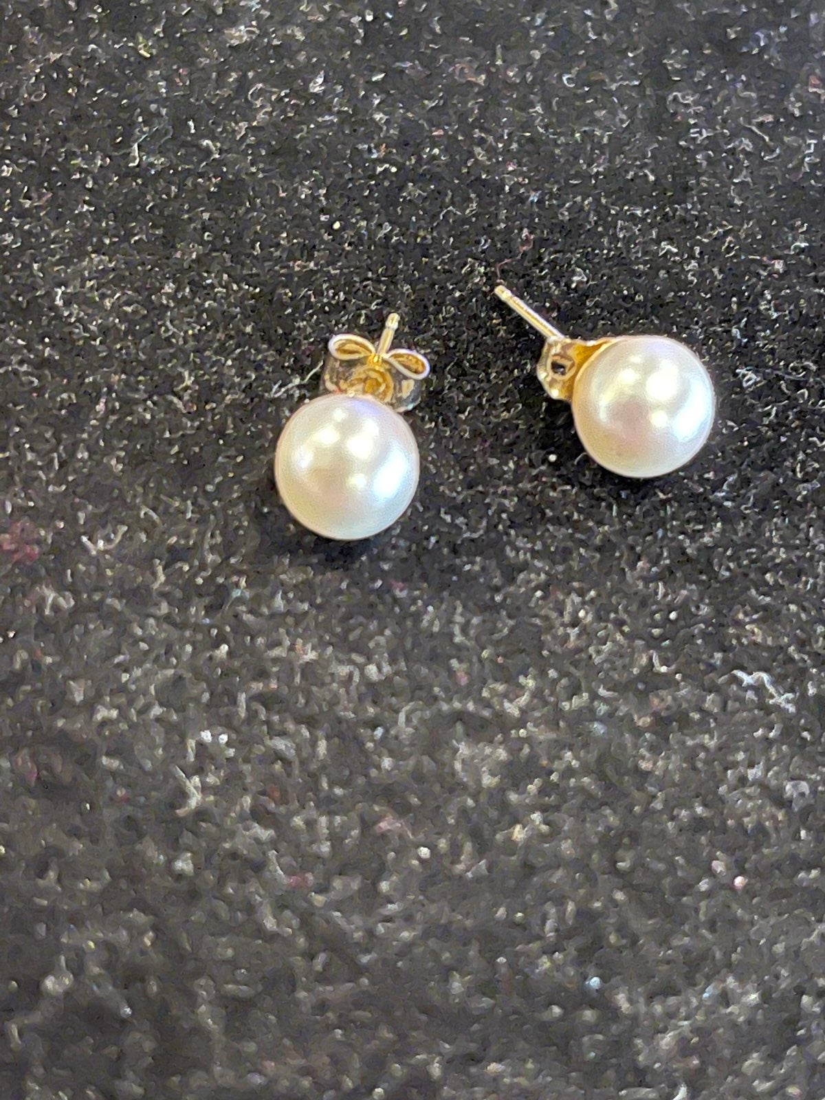 Vintage 14K Yellow Gold Akoya Real Pearl Post Earrings 6.5-7 mm, LOVELY. Gorg