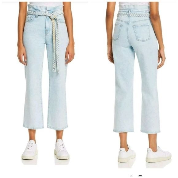 NWT 7 For All Mankind Wide Leg Paperbag Waist Belted Jeans Light Wash Size 28
