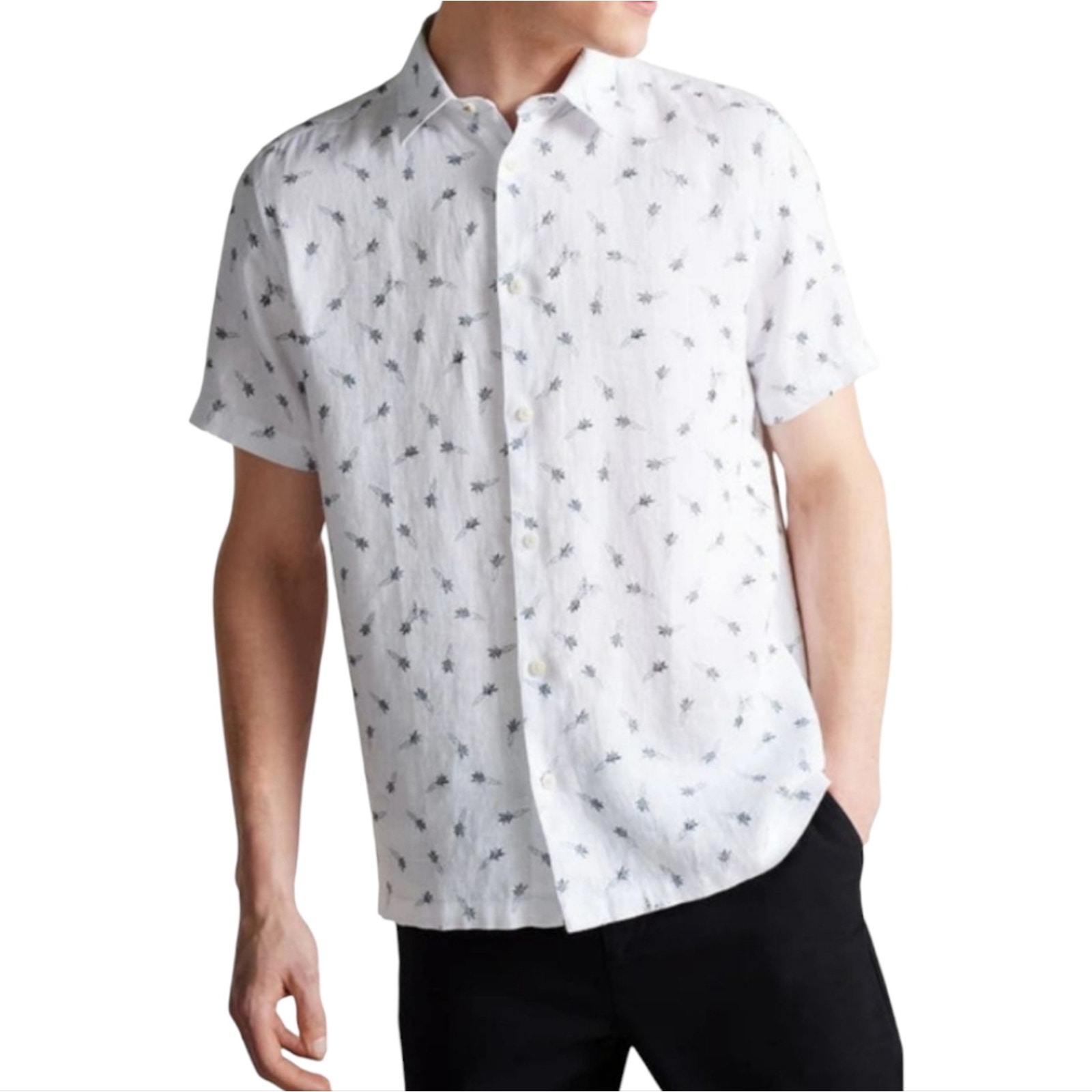 Ted Baker Charon Short Sleeve Carrot Print Linen Shirt Size 6 US 2XL