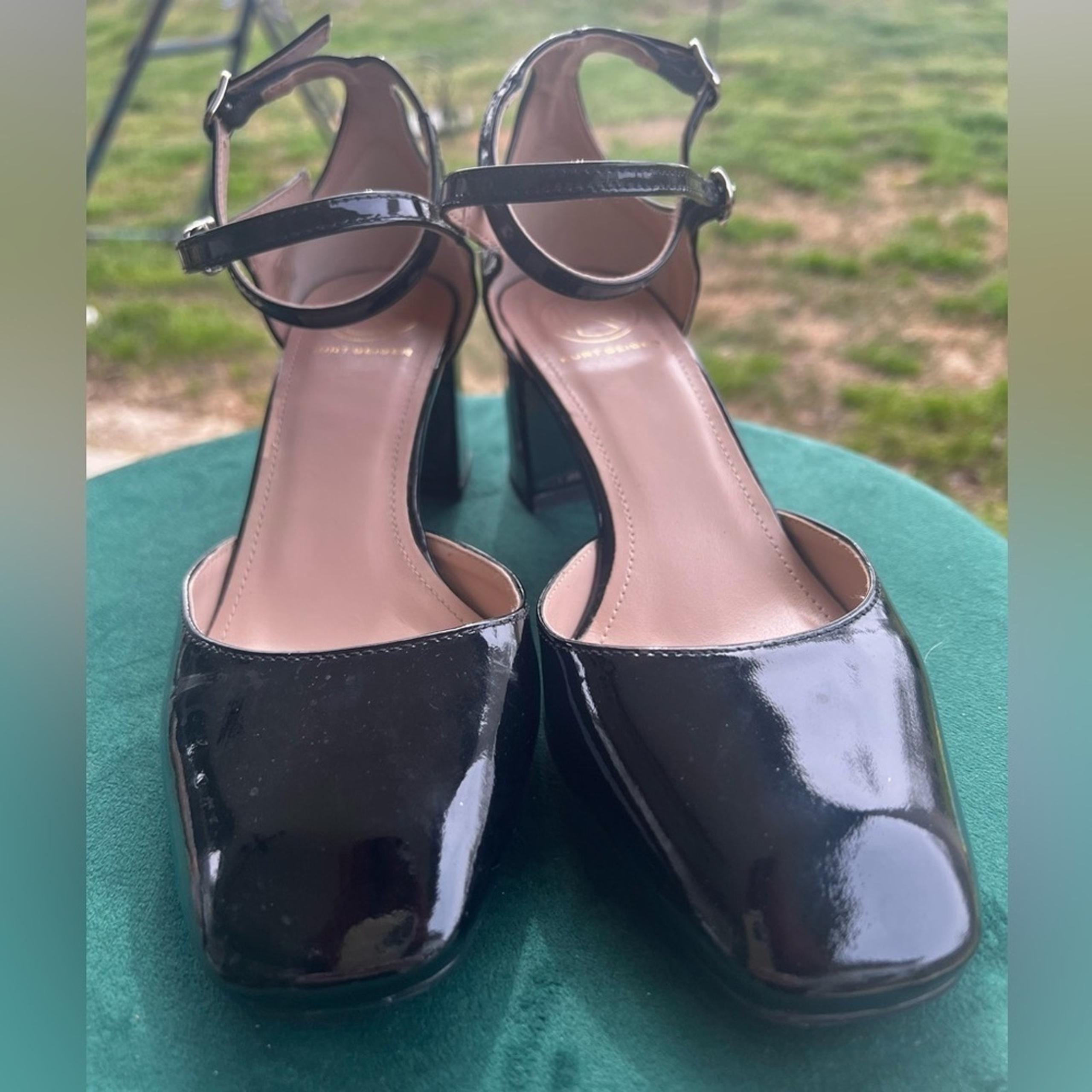 Kurt Geiger patent leather block heel pumps double ankle strap  size 7.5 (38)
