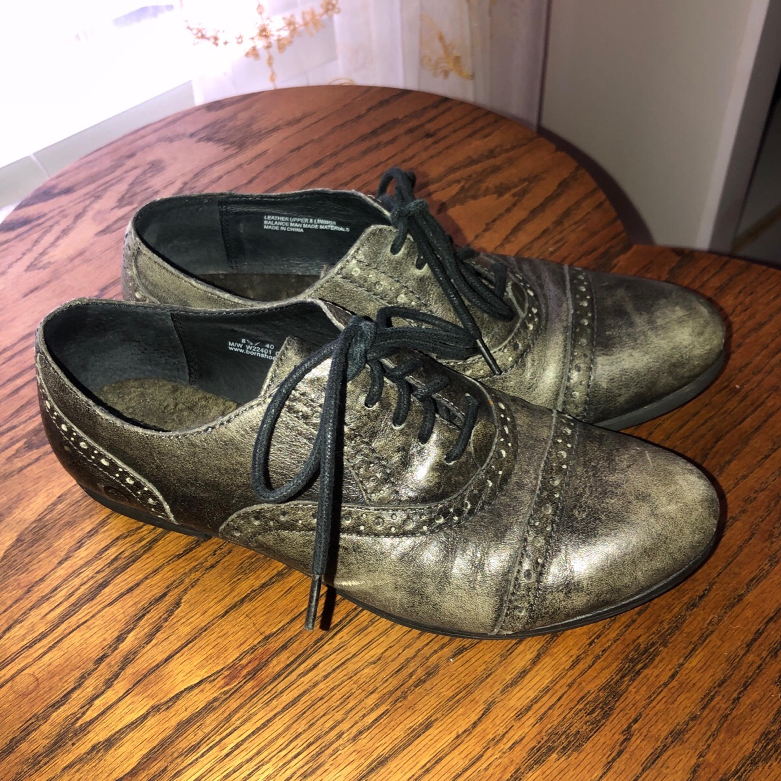 Born Shoes Womens 8.5 M Arletta Oxford Gray Lace Up Cap Toe W22401 EUC