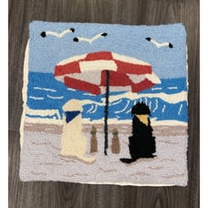 ROVER ISLAND BEACH LABS SCENE 16 X16 HOOKED WOOL PILLOW COVER HTF