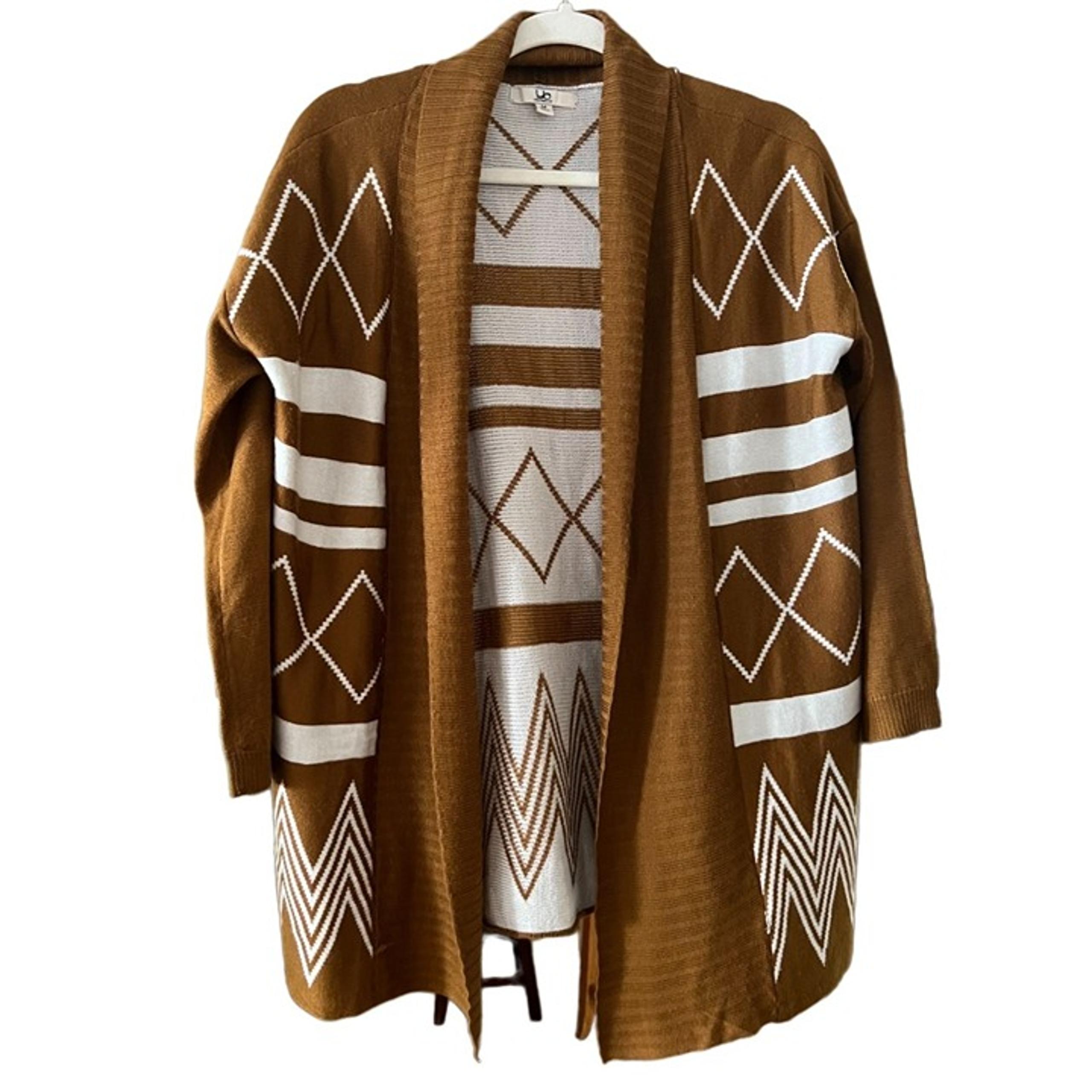 Ya Los Angeles women's brown & white patterned cardigan size Medium, long sleeve