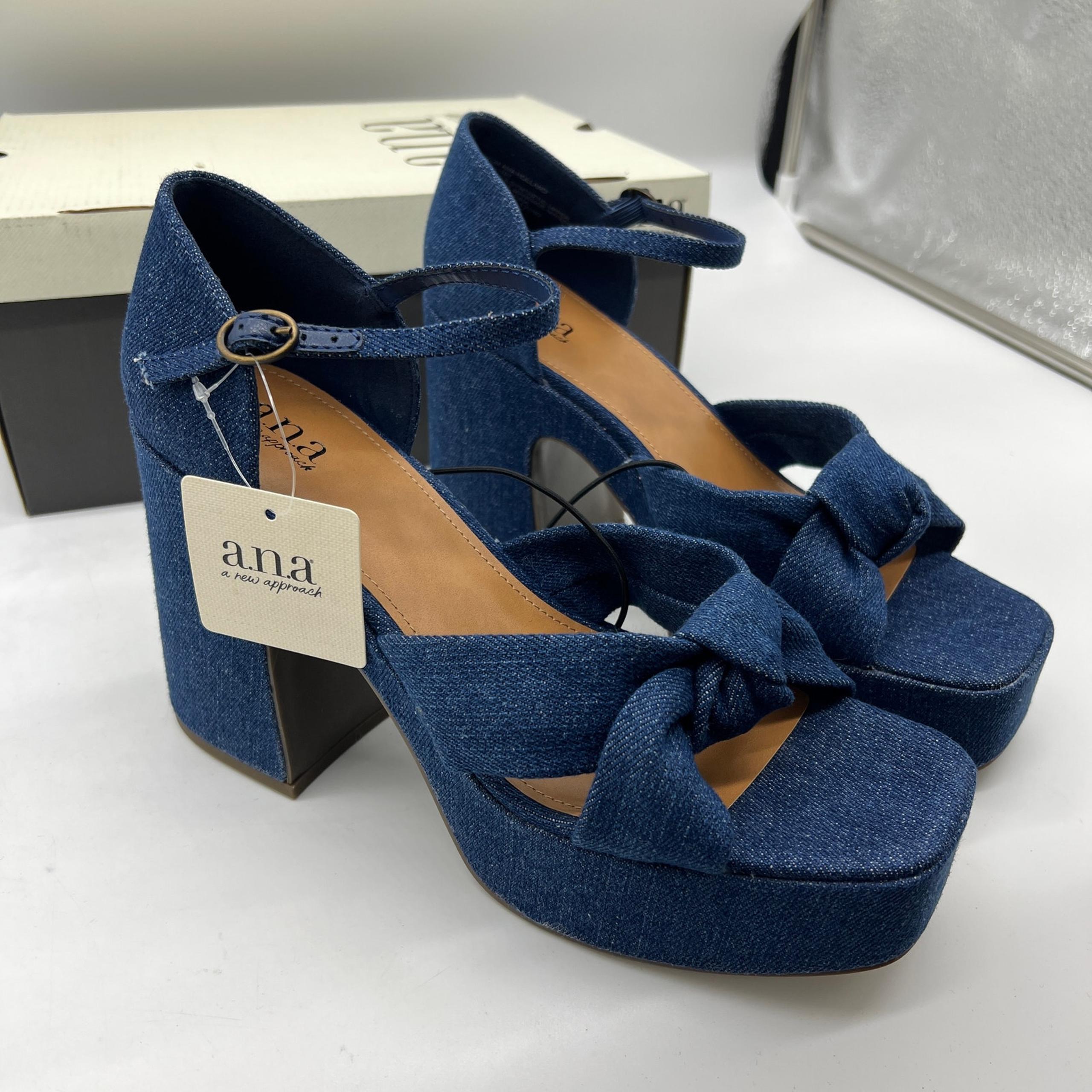 a.n.a Womens Holland Heeled Sandals Denim Platform Size 9.5M
