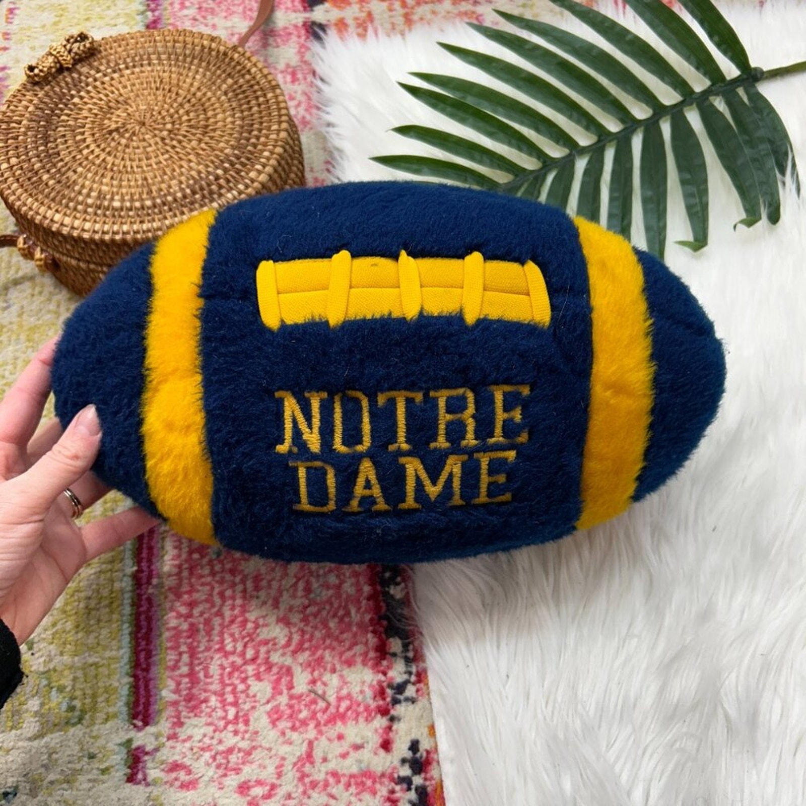 Vintage Notre Dame Football 3D Plush Pillow College Irish Blue Yellow