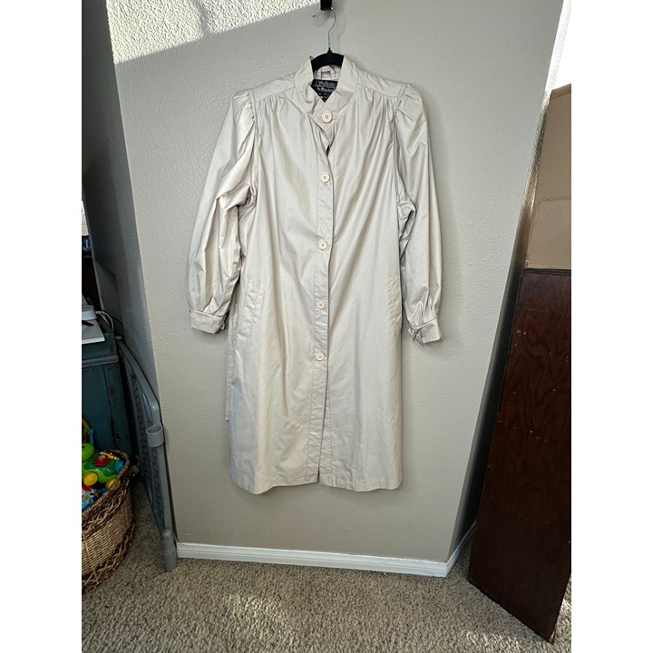 Vintage Silkette BY Saxton Hall Women's Tan Trench Coat size 8 polyester