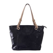 Michael Kors Jet Set black leather snakeskin print tote