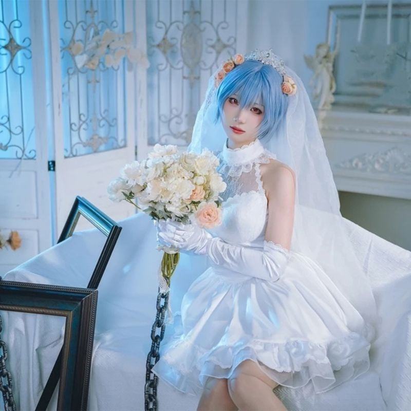 Evangelion Ayanami Rei Wedding Cosplay Size s
