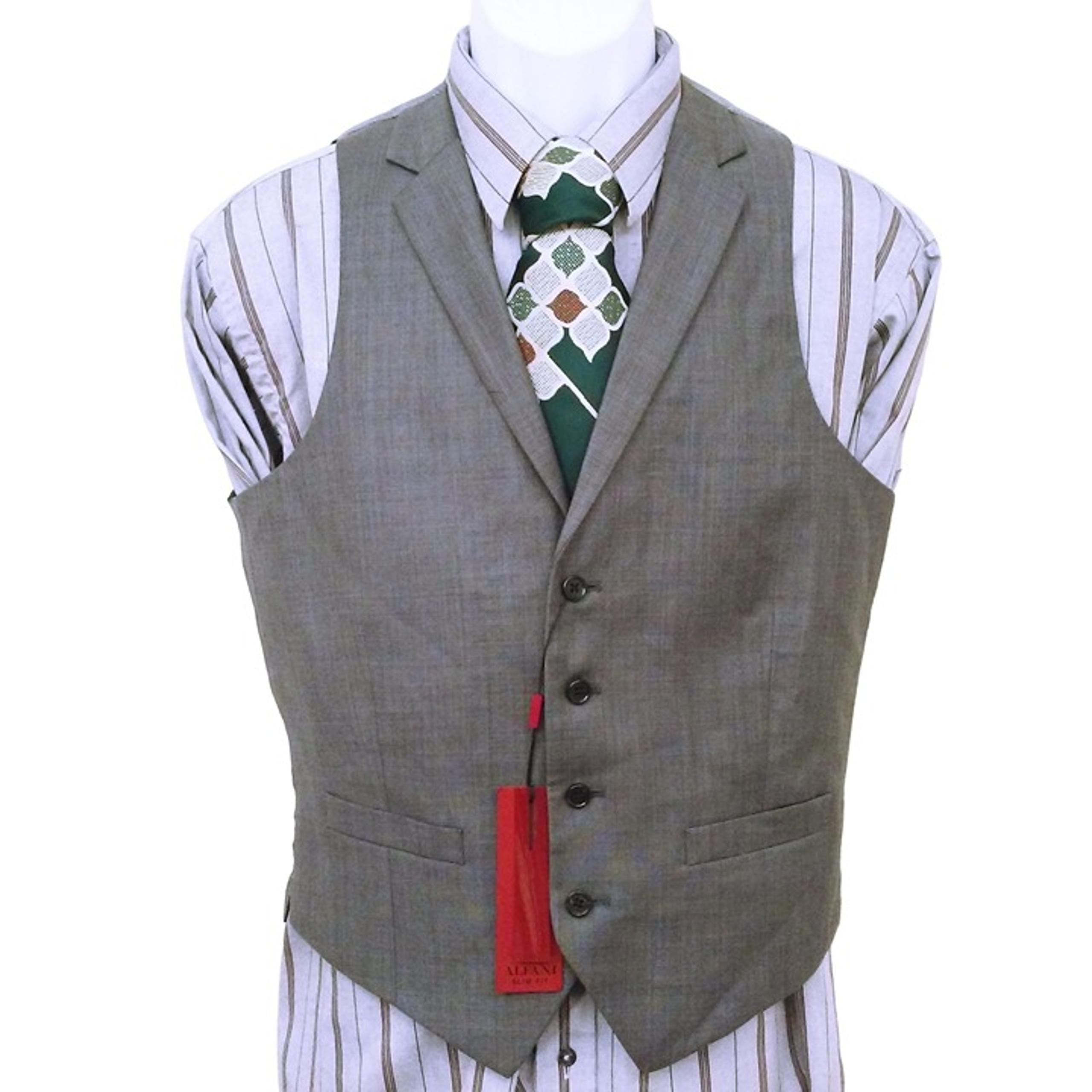 NewTags Alfani Slimfit Vest Wool Waistcoat Men-36S Pockets Lined Belt Lapel Grey