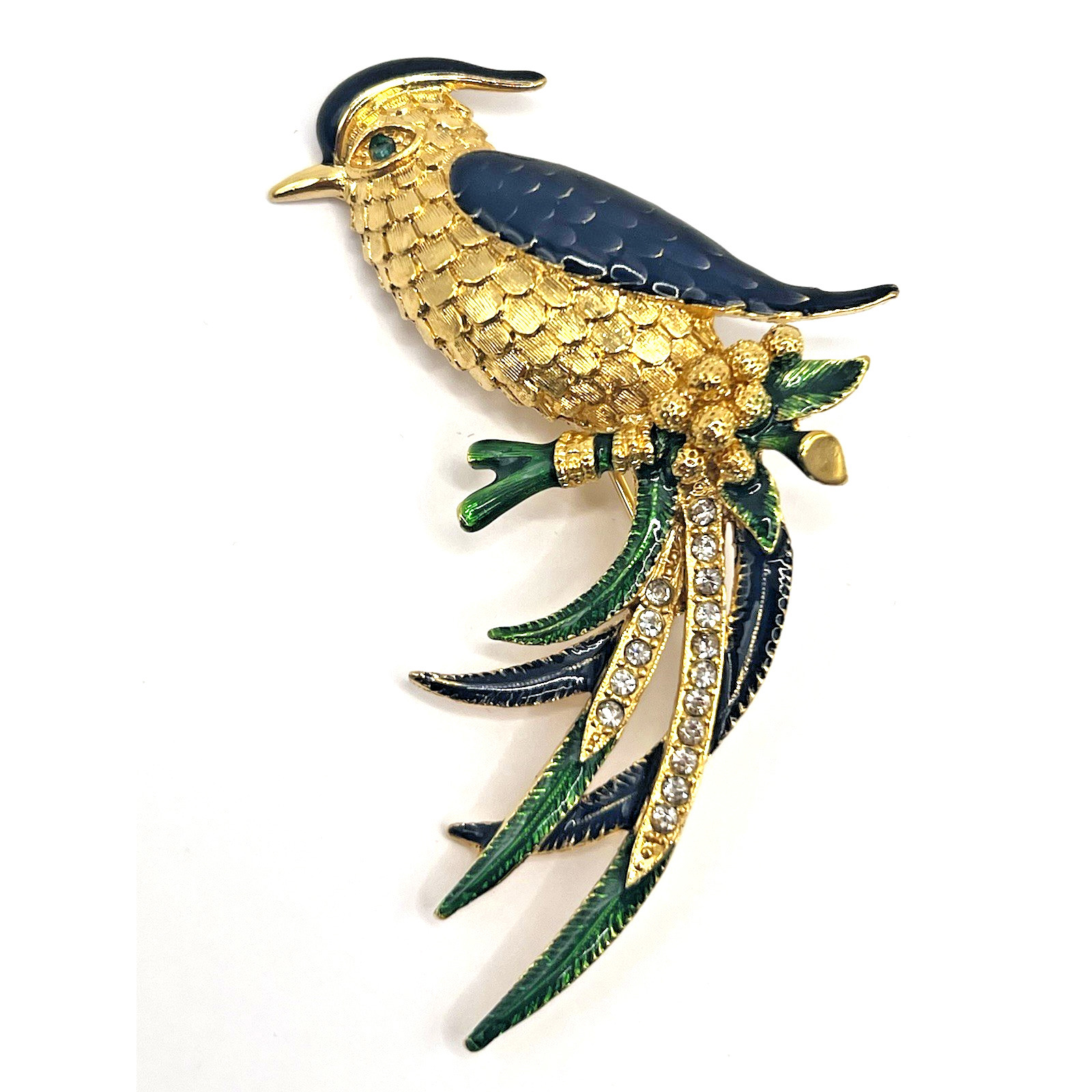 Vintage Signed Sphnix Enamel Rhinestone Bird of Paradise Brooch Pin