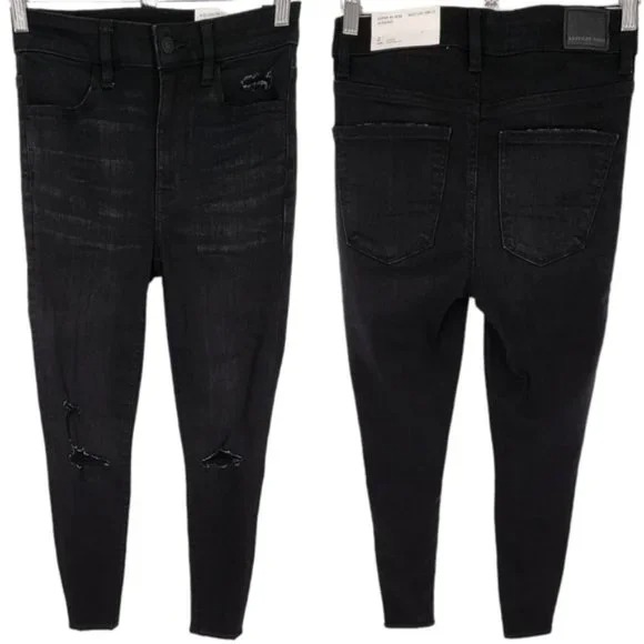 American Eagle Next Level Stretch Distressed Super Hi-Rise Jegging Black 2 NWT