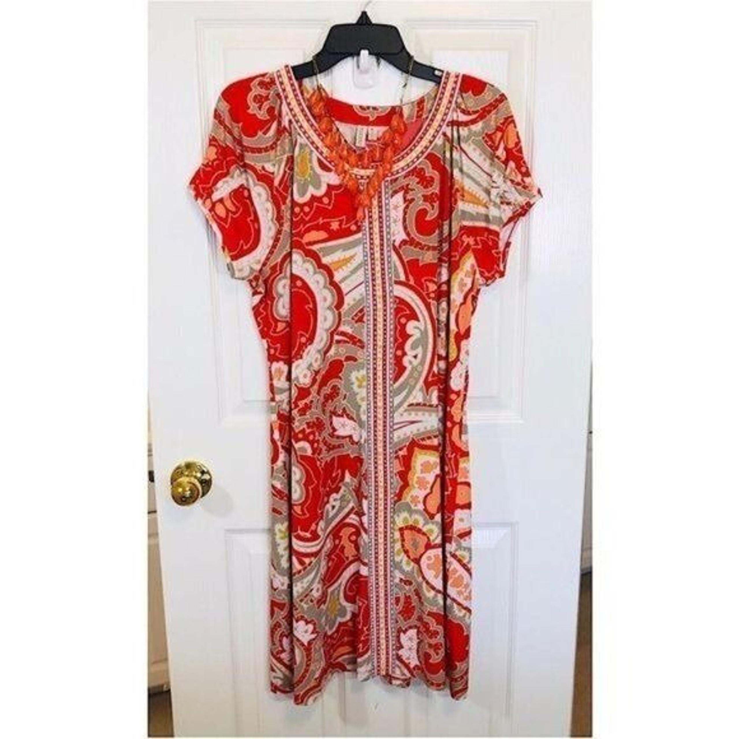 Madison Embellished Orange & White Floral Shift Short Sleeve Sz XL Dress