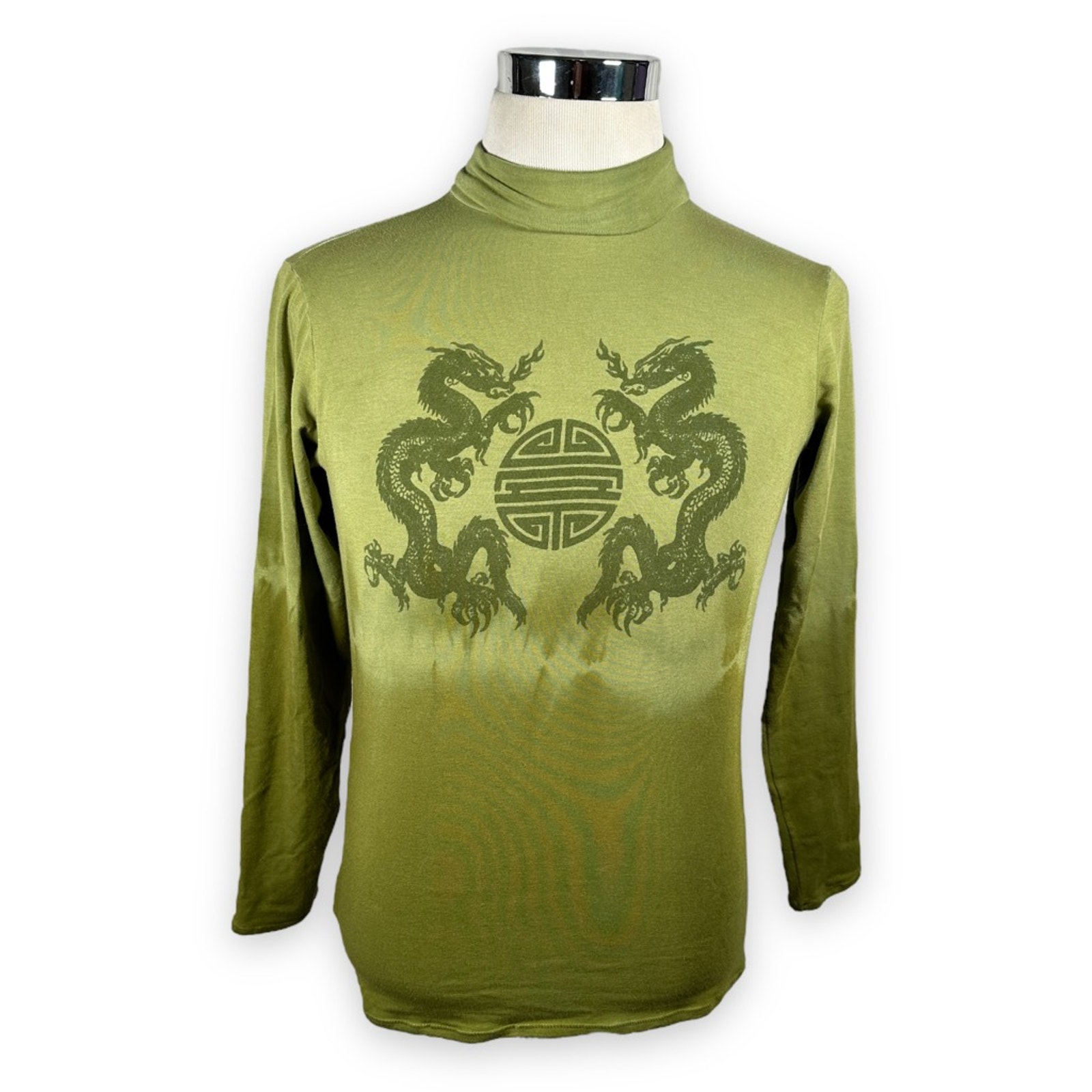 Heyne Bogut Sweater Womens 4 Pullover Green Ombre Chinese Dragon Turtleneck USA