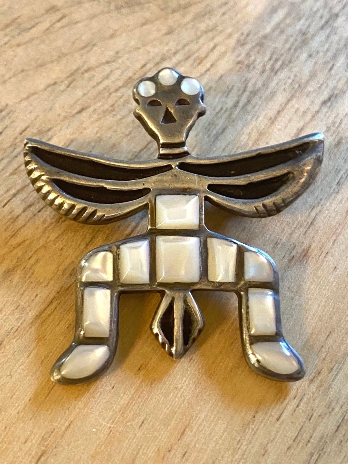 Zuni KNIFEWING Rare MOP Cobblestone Inlay Sterling Silver 925 Vintage Brooch Pin