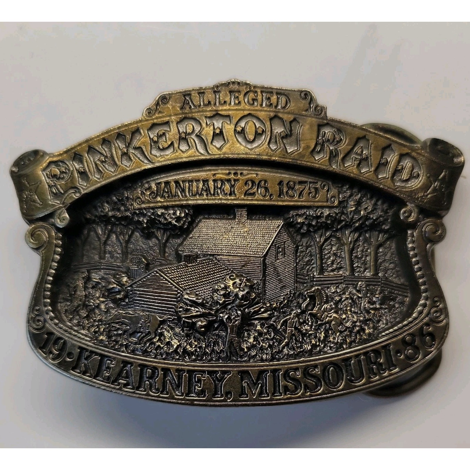 Alleged Pinkerton Raid Jesse James Kearney Missouri Vintage Belt Buckle #958