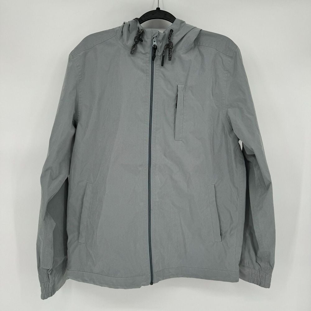 Marine Layer Mens Rainjacket Gray Solid Full Zip Hooded Size Medium