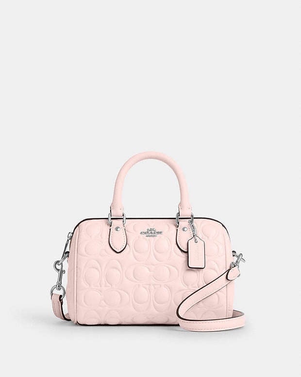 Coach Mini Rowan Crossbody Bag In Signature Leather Silver/Blush CY743 Pink