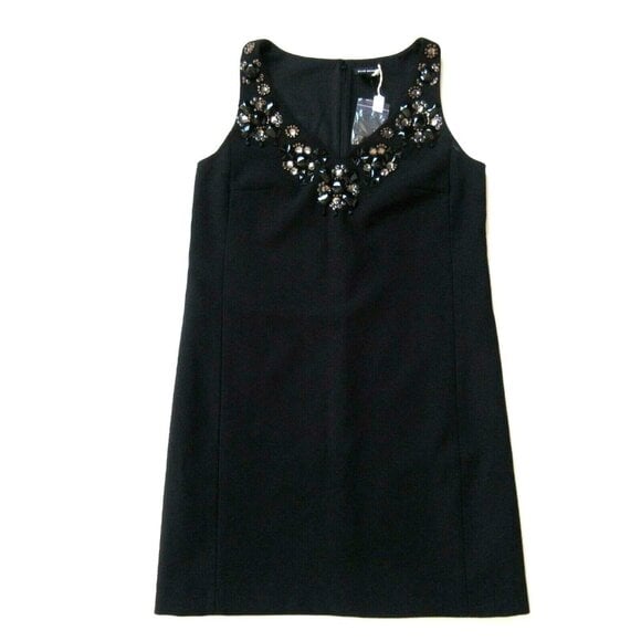 NWT Club Monaco Ana in Soot Black Beaded Jewel Embellished Crepe Shift Dress 2