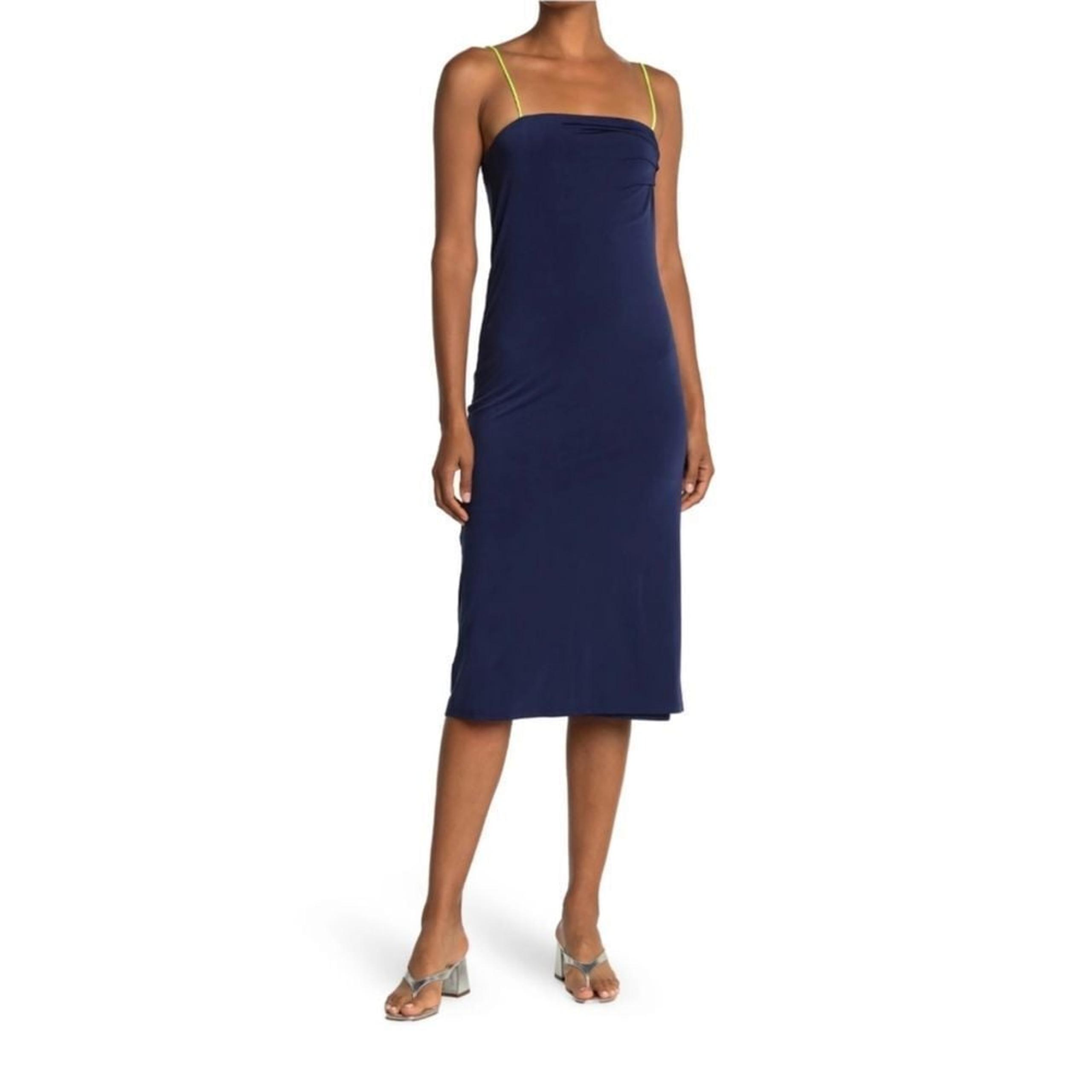 Le Superbe Entourage Midi Dress Strappy Slip Jersey Silky Navy Blue, Size XS