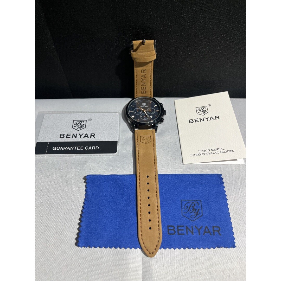 Benyar BY-5160M Chronograph Watch Tan Leather Nubuck Strap