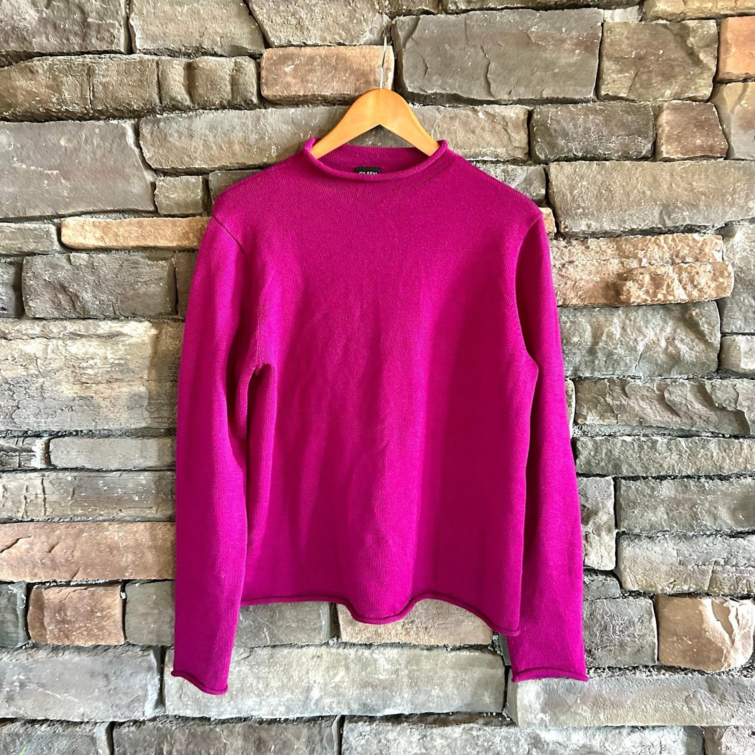 Eileen Fisher Trad Wife Preppy Classic 100% Merino Wool Mock Neck Sweater Size M