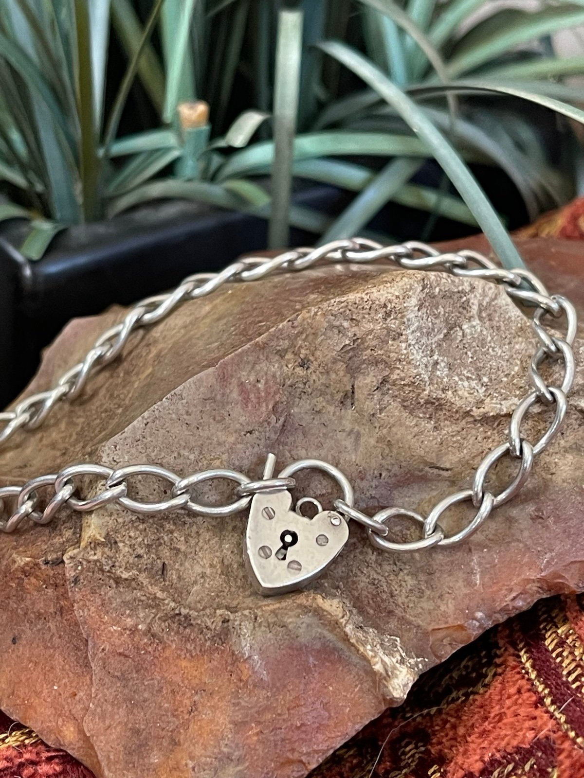 Vintage Birmingham Sterling Heart Padlock Bracelet